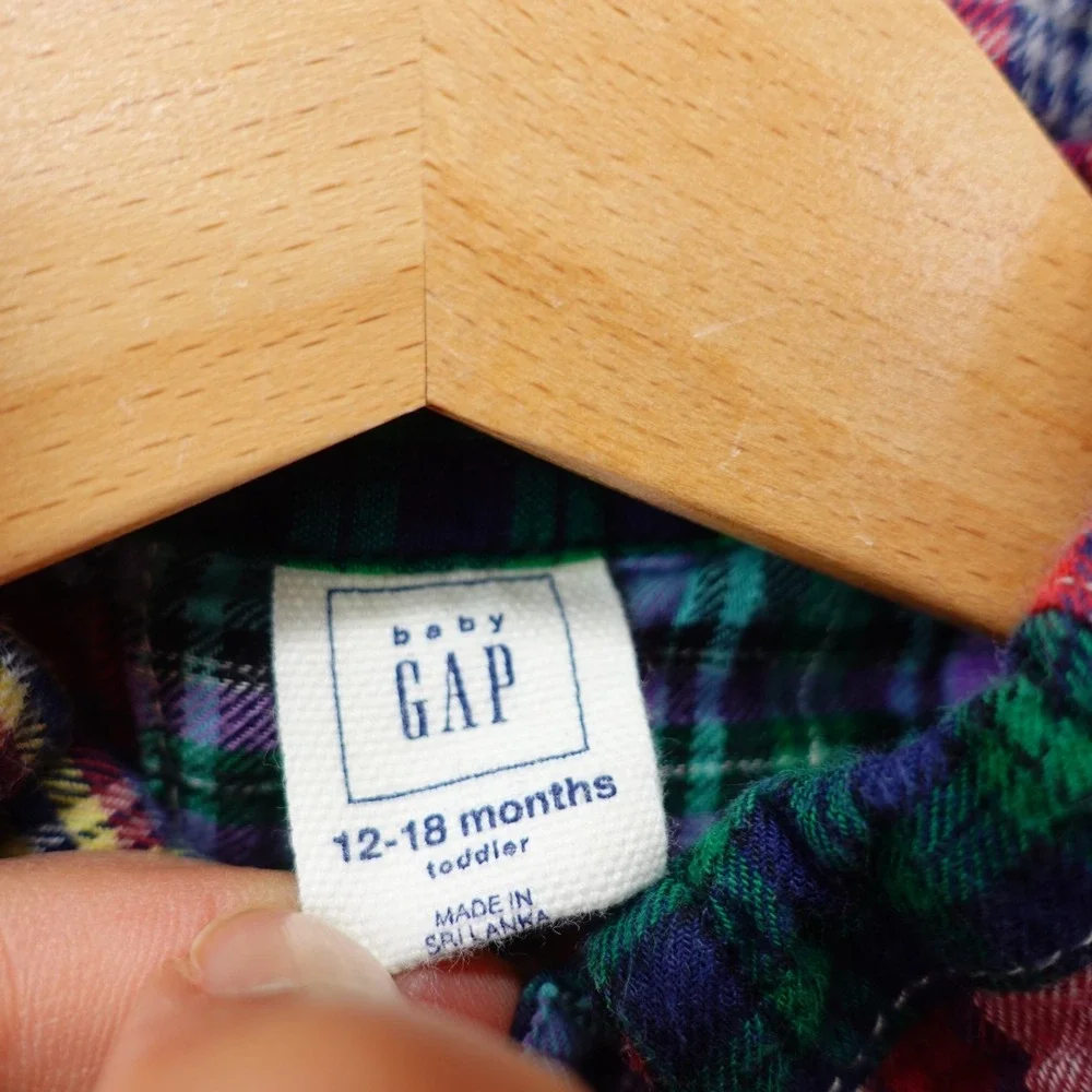 Patchwork Button Down Shirt Boys 12 18M BABY GAP Madras Plaid Preppy Holiday Ivy